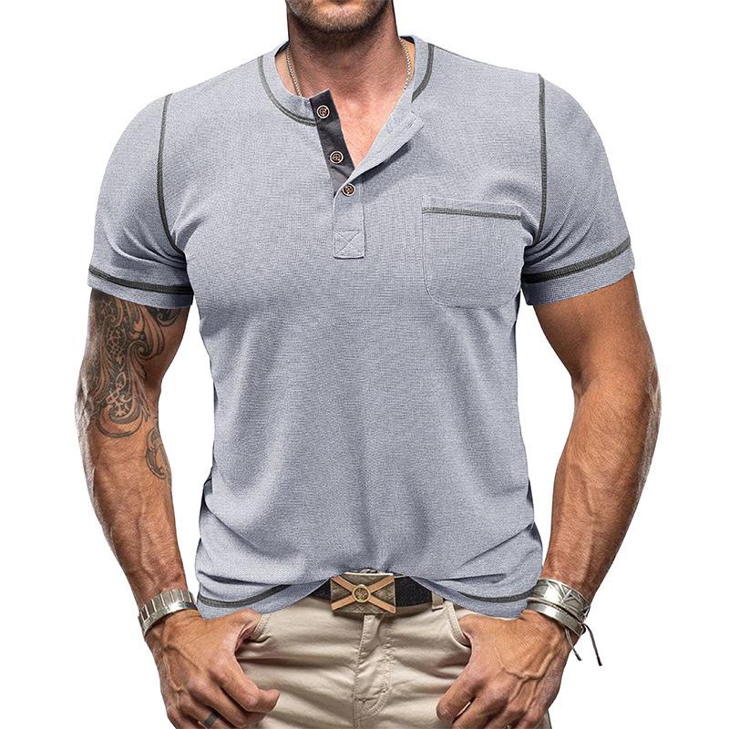 

Men s Retro Henley Waffle Knit Short Sleeve T-Shirt Medium хізер сірий колір