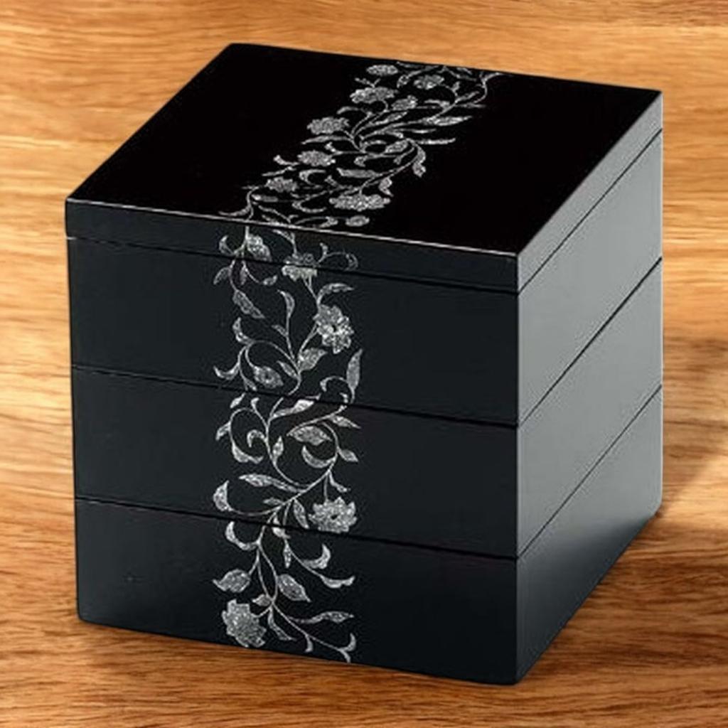 J-kitchens Lacquerware Bento Box, Art Deco, 5.5-inch, 3-Tier, Tamuke (1 Box), 16cm, Resin, Made in Japan