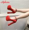 Fashion Aphixta 1cm Belt Buckle Red Party Disco Dance Pumps Women 5.5cm Platform 16cm Super High Chunky Heels Pumps Super Szie 48 49 50