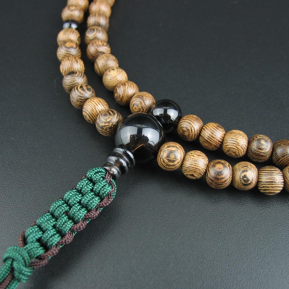 [WONDERFUL LOTUS] Rinzai Zen Buddhist Prayer Beads for Men, 108 Beads, 108 Beads, Double-Ringed Prayer Beads, Natural Stone, Brown Quartz, Gift, for