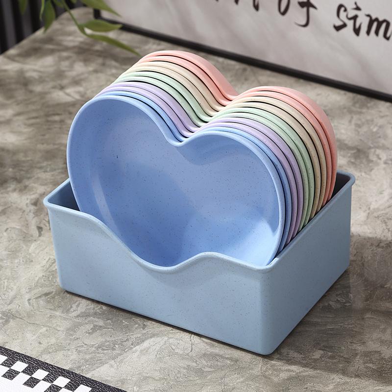 Creative Plates, Snacks, Simple Plates, Thickened Anti-Drop Spitting Bone Saucers, Plastic Fruit Plates, Love Shapes, Drop-Resistant Plates