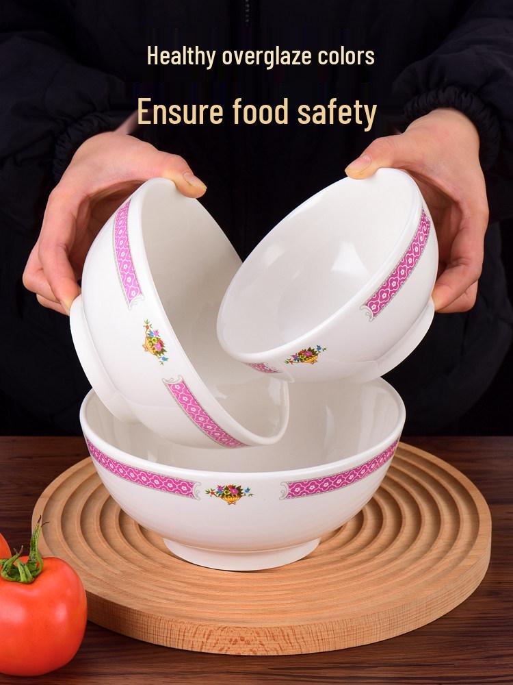 Hong Kong Style Vintage Ceramic Tableware: Fish Plate, Kway Teow Dish, Noodle Soup Bowl, Rice Bowl.