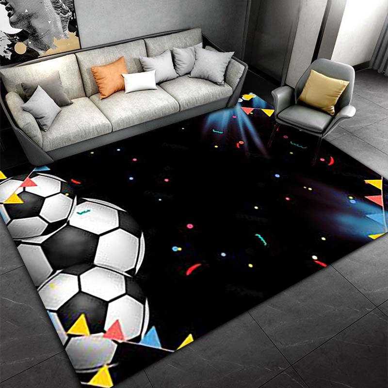 Soccer-Themed Carpet with Colorful Triangles and Black Background Suitable for use as an anti-slip for living room bedroom sofas