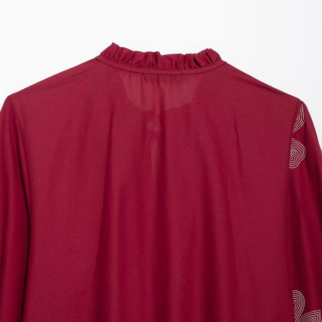 2025 Spring Women's Embroidered Long-Sleeve Round Neck Shirt