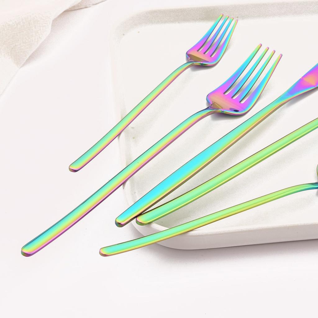 Rainbow 18/10 Stainless Steel Dinnerware Set Kitchen Flatware Tableware Sets Knife Fork Spoon Tea Spoon Cutlery Set Service for 6
