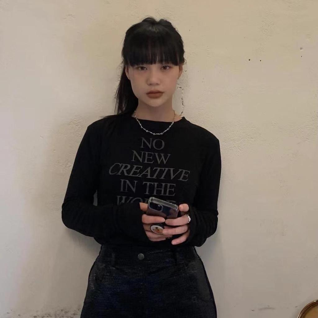 Korean Designer Letter Print Slim Fit Stretchy Base Layer Women's Top - New Spring Arrival.