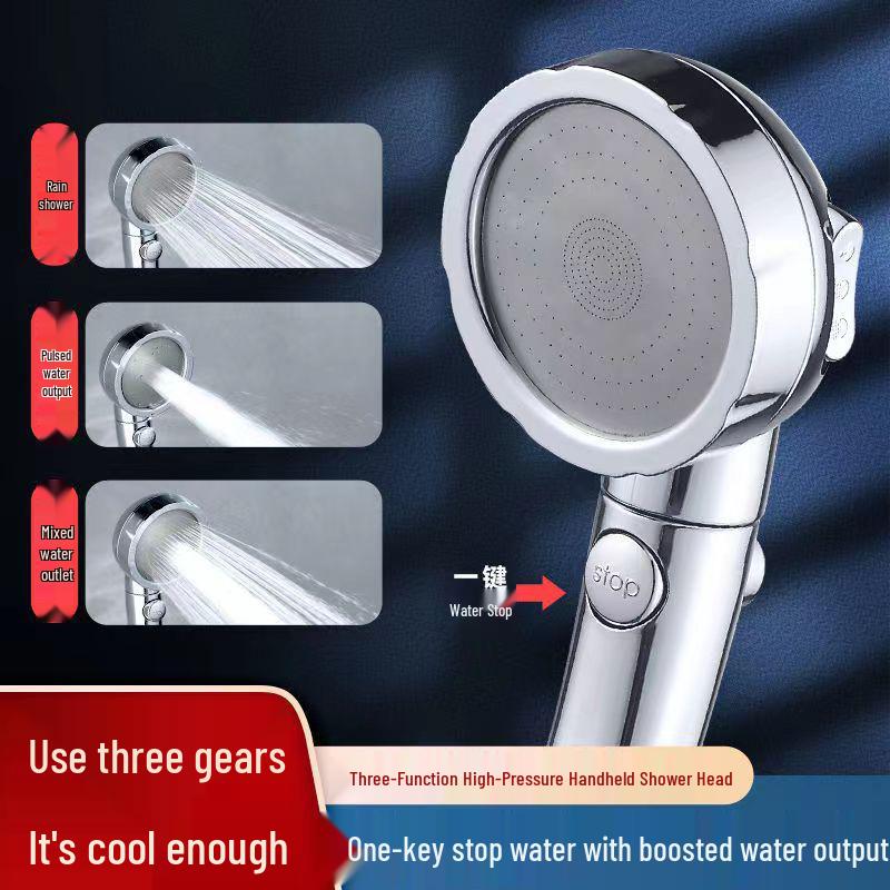 Three-Speed Adjustable High-Pressure Handheld Shower Head with One-Button Water Stop