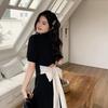 Plus Size Short Sleeve Backless Bow Polo Collar Dress - New Summer 2026 Slimming Waist Little Black Dress for Women