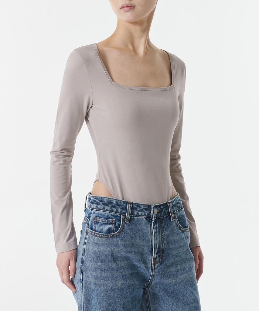 Musinsa Standard Woman Square Neck Long Sleeve Bodysuit [Ash Beige]