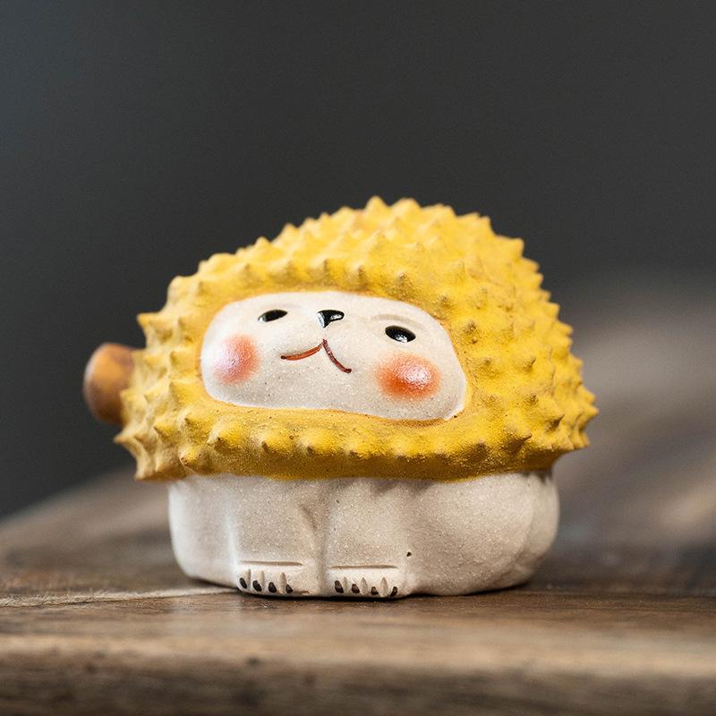 Cute Tea Pet Handmade Purple Clay Durian Teaware Pets Hedgehog Model Ornament Sculpture Tea Statue Handicraft Home Decor Tea Set
