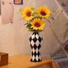 Black And White Vase Aesthetic Vase Checkered Resin Craft Flower Container Waterproof Decorative For Room Table Centerpieces