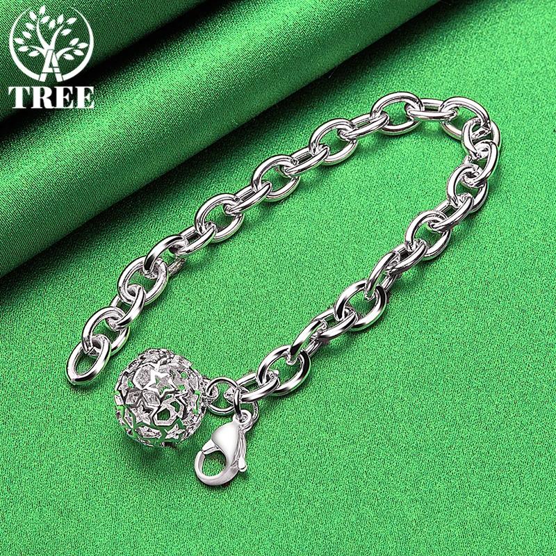 ALITREE 925 Sterling Silver Bracelet 18K Gold Round Hollow Ball Bracelets Women's Hand Chain Party Wedding Fashion Jewelry Gifts