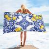Blue White Patterned Lemon Beach Towel, Quick Drying Soft for Immersive Beach Experience