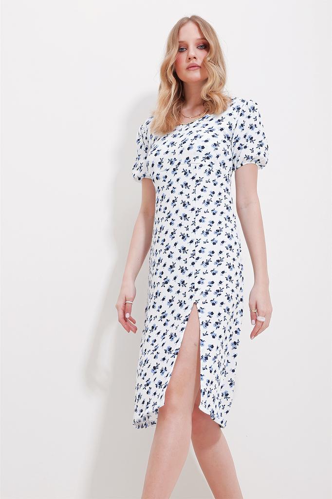 Damenkleid Neue Saison Mode Rosa Quadratischer Kragen Rücken Spitze Schlitz Gemustertes Kleid