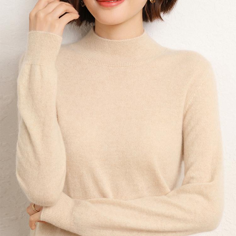 Halbhoher Pullover für Damen, einfarbiges Basishemd, Herbst- und Winter-Innenseite, weißes Oberteil, vielseitiger Pullover, langärmeliger Strickpullover