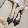 pointed flat shoes women's new sequins single shoes bow shallow mouth beanie shoes spring and autumn large size