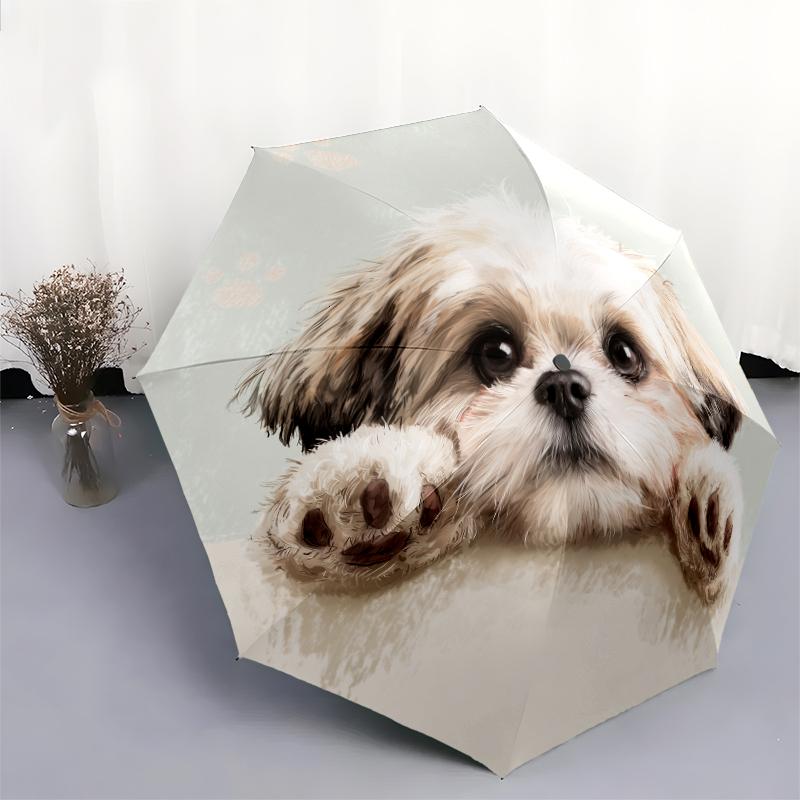 Shih Tzu pattern, automatic folding umbrella, portable and foldable design, 8 ribs, a Christmas or birthday gift.