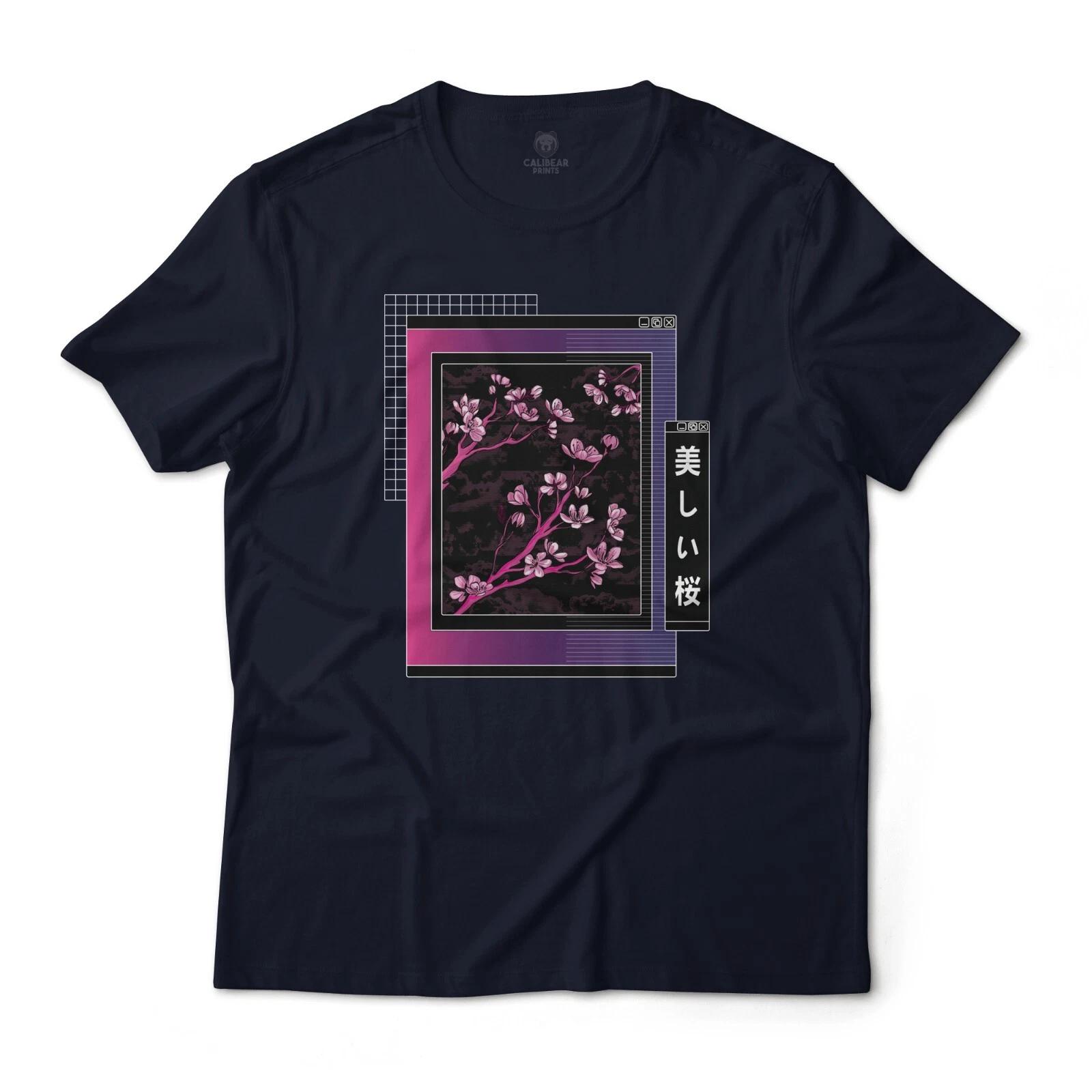 Japanese Sakura Vaporwave Aesthetic Graphic T-T-Shirt Unisex Lightweight Cotton S