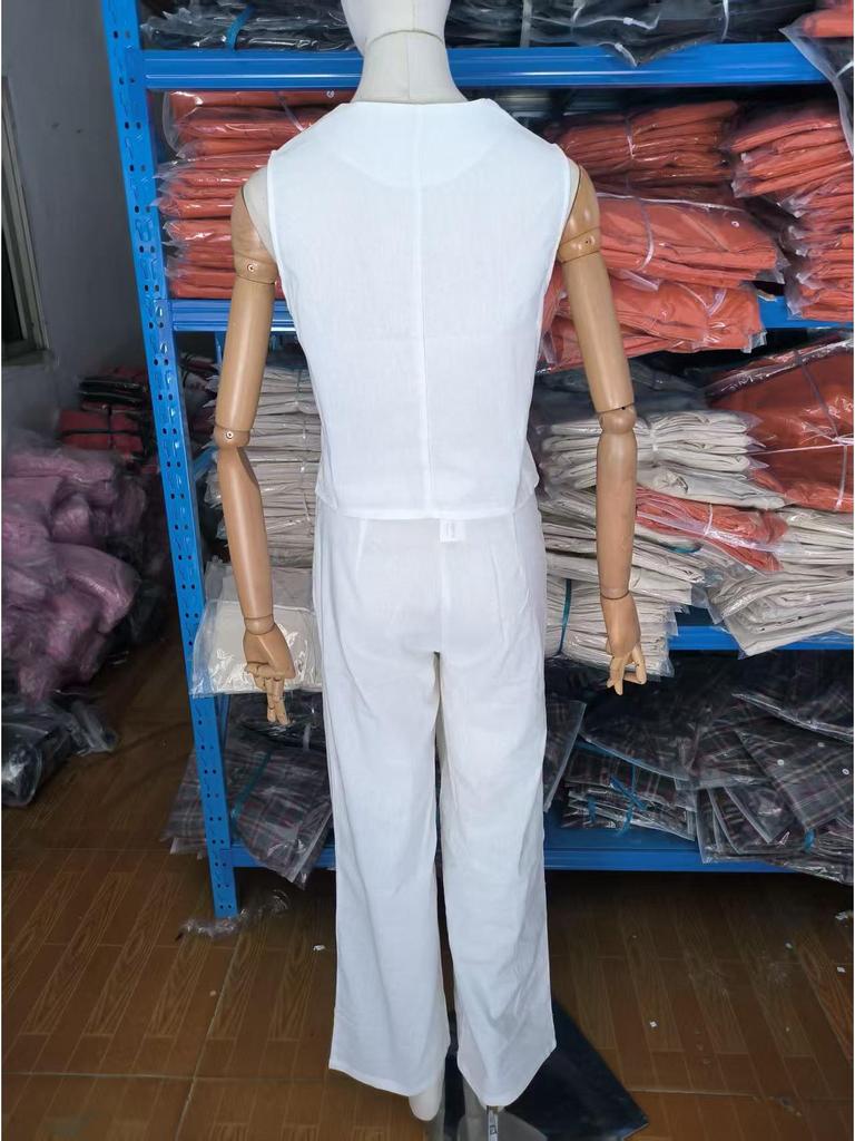 2024 Europejska i Amerykańska Moda Damska Bezrękawnik i Spodnie Casual z Niskim Stanem Zestaw na Wiosnę/Lato