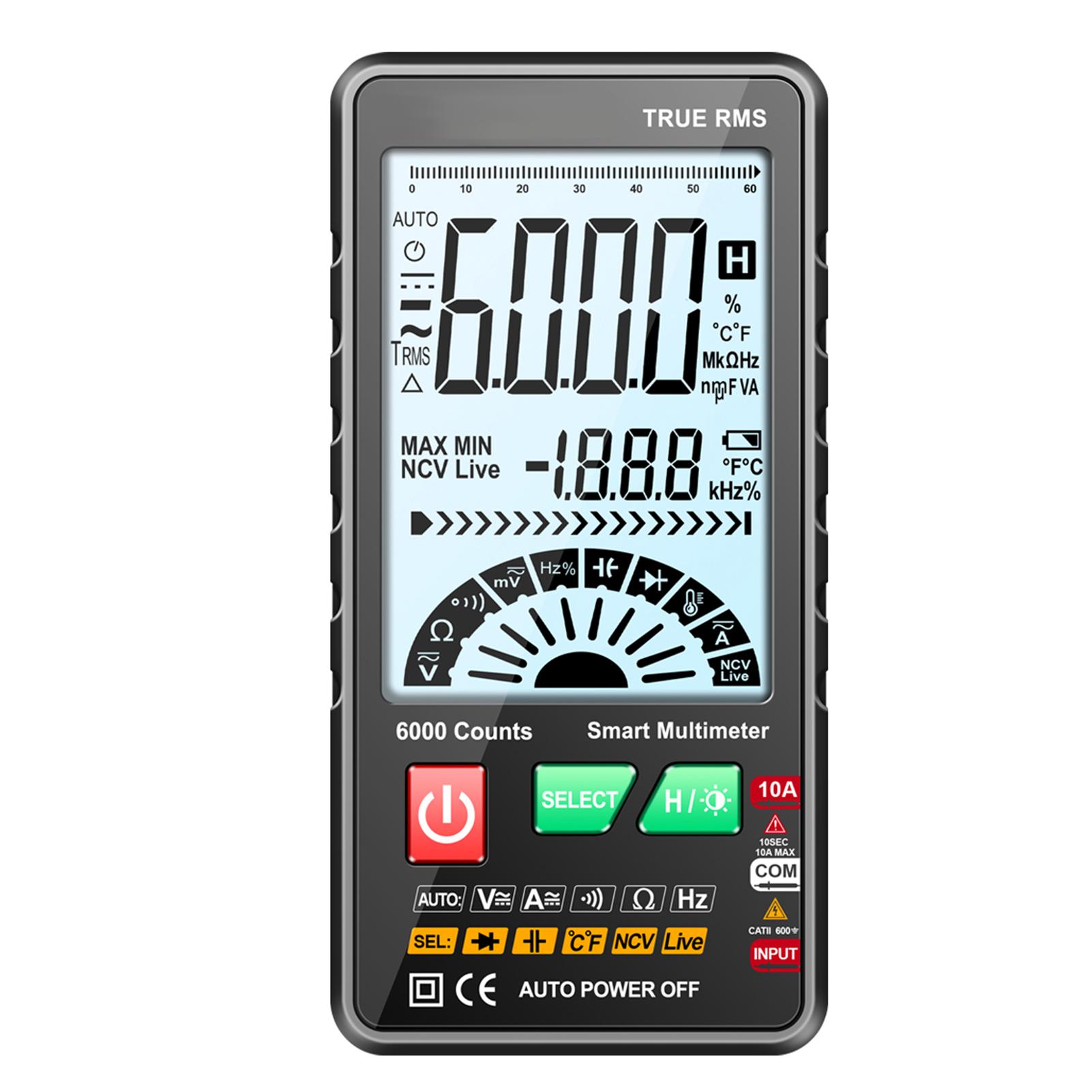 

616 Smart Digital Multimeter Auto Range 6,000 Counts NCV Meter True Handheld Multifunctional Tester Voltmeter Ammeter with Backlig