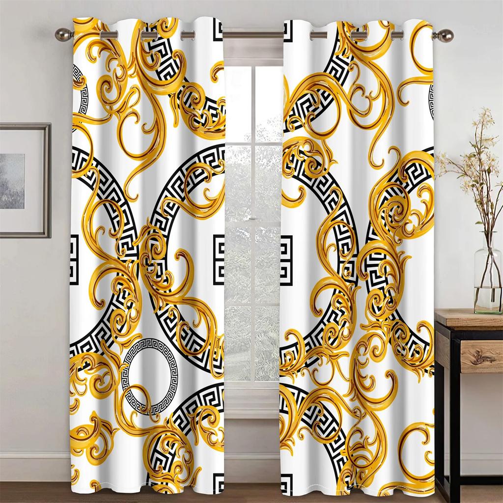 Modern Luxury Black White 2Pcs Window Curtain For Living Room Bedroom Grommet Shading Decor