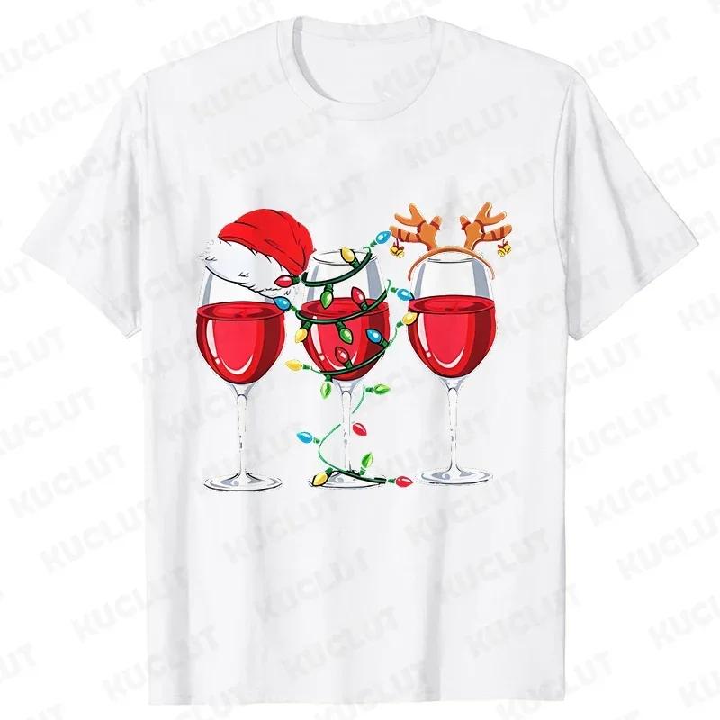 Christmas Wine T Shirts for Women Clothing Funny Cartoon Tshirts Kawaii Fashion Tshirt Tops Harajuku Womens YK Clothing