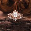 Retro Oval Moissanite Stackable Ring Set | Floral Vine Engagement Bride Ring Set In Rose Gold Color
