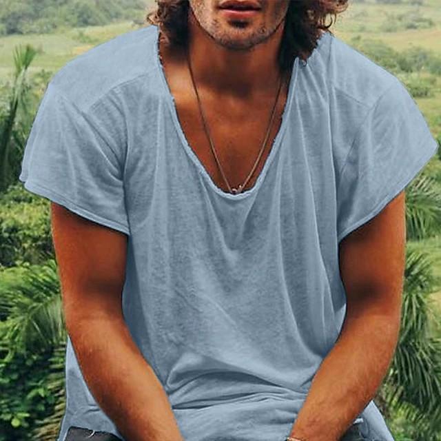 

Summer Thin Men s Simple Short Sleeve T-Shirt Solid Color Loose Round Neck Base Shirt XXXL синій