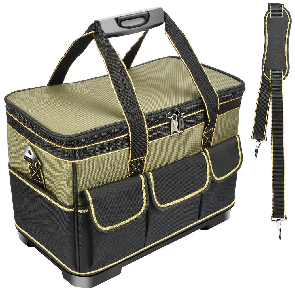 Chisafly Tool Tool Storage Large with Shoulder Multiple Oxford Green Bag, Bag, Capacity, Durable, Foldable, Strap, Pockets, Cloth, Water-Repellent