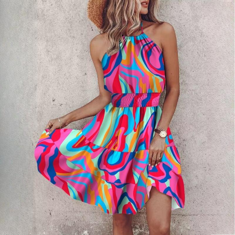Summer Fashion Sexy Strapless Hanging Neck Women's Dresses