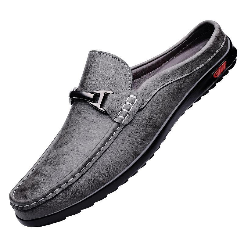 Fashion Men Casual Summer Shoes Hollow Out Men's Driving Shoes High Quality Male Business Shoes Half Slippers Genuine Leather Loafers
