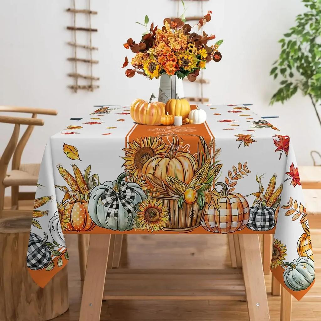 Rectangle Fall Thanksgiving Pumpkin Truck Tablecloth Dining Table Decor Waterproof Tablecloth for Table Holiday Party Decoration