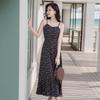 2026 Summer Floral Print Black Midi Camisole Dress - Women's Beach Vacation Wear