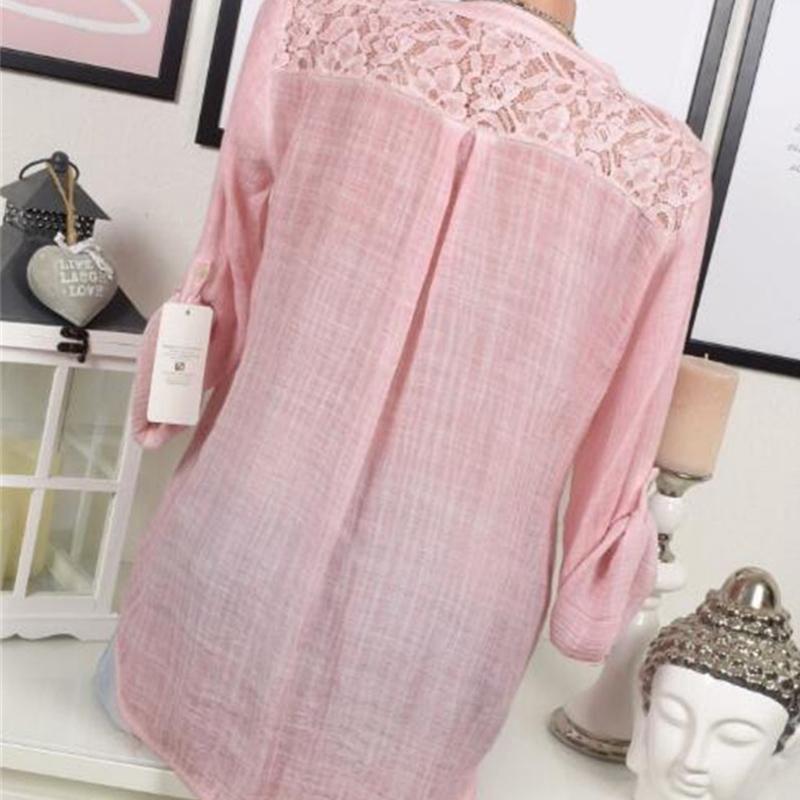 Chic Lace Shirt Autumn Women V-neck Long Blouse Loose Plus Size Sleeve S-5xl