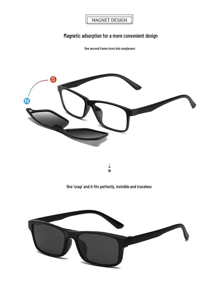 Polarized Magnetic Clip-on Sunglasses Set: Unisex TR Frame Prescription Eyeglass & Sunglasses Combo