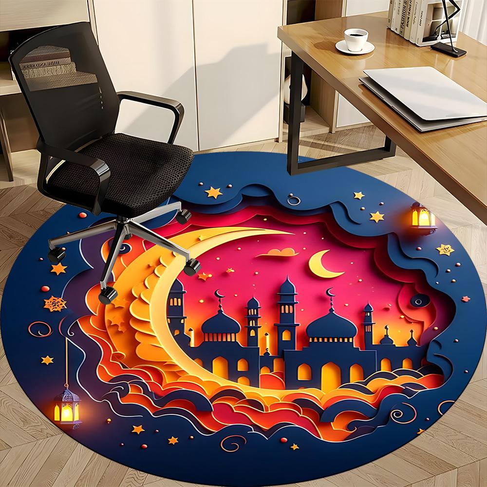 1 Stück Nachthimmel Dekor Stuhl Teppich für Büro, Runder Polyester Teppich, Innendekoration für Büro, Pflegeleichtes Gewebe, Waschbarer Rutschfester Bereichsteppich