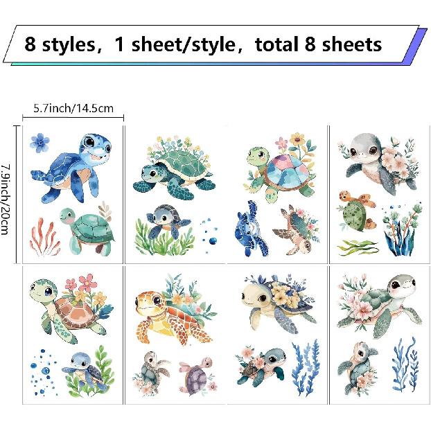 CRASPIRE 8 Sheets 8 Styles Turtle Window Sticker Self Adhesive Sea Grass Ocean Wall Decals Peel and Stick Clings PVC Waterproof Decor for Bedroom