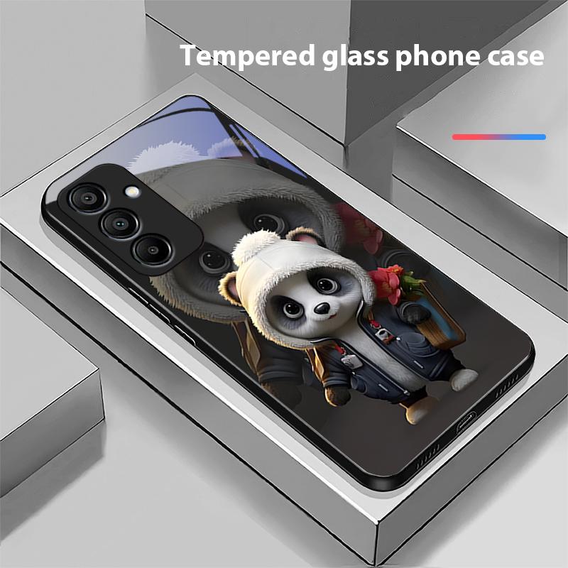 Cute Little Panda White For Samsung Galaxy A15 5G 54 4G 51 50 24 35 90 71 12 51 53 52S 80 22 34 Black Tempered Glass Phone Case