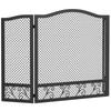 Folding Fireplace Screen, 3 Panels, 107 x 60 cm, Black Metal