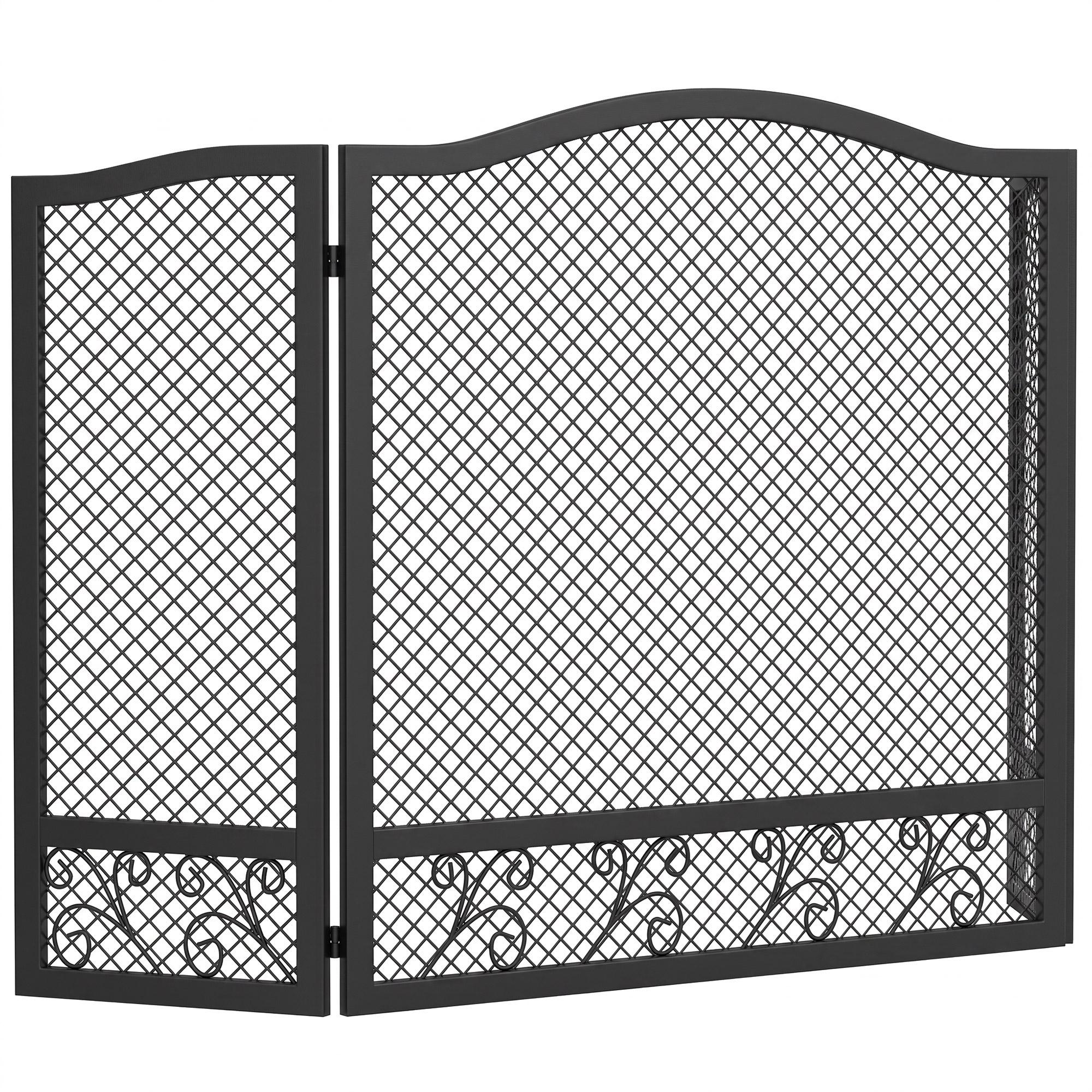 Paravent de cheminée pliable 3 panneaux 107 x 60 cm Métal noir