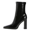 Short Boots Women's Small Square Head Thick Heel Patent Leather Super High Heels 2025 Spring and Autumn New Kendou Same Martin Boots Velvet