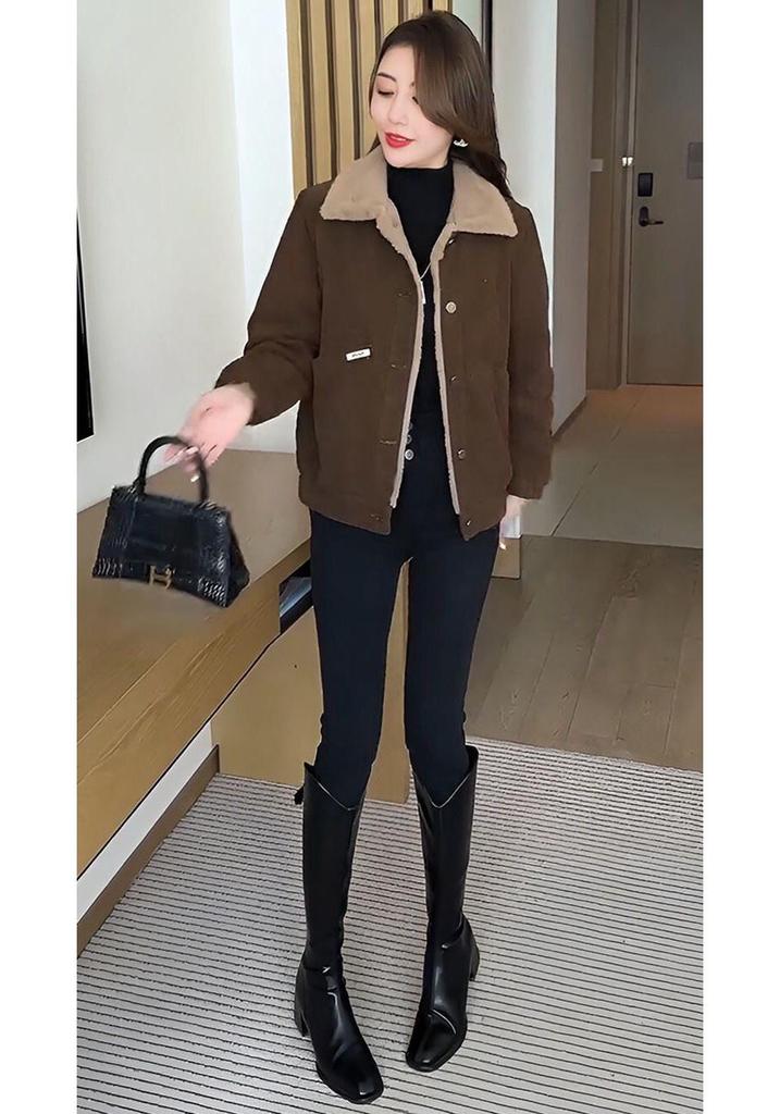 Women's Corduroy Petite Loose Warm Jacket - 2024 Autumn/Winter Collection