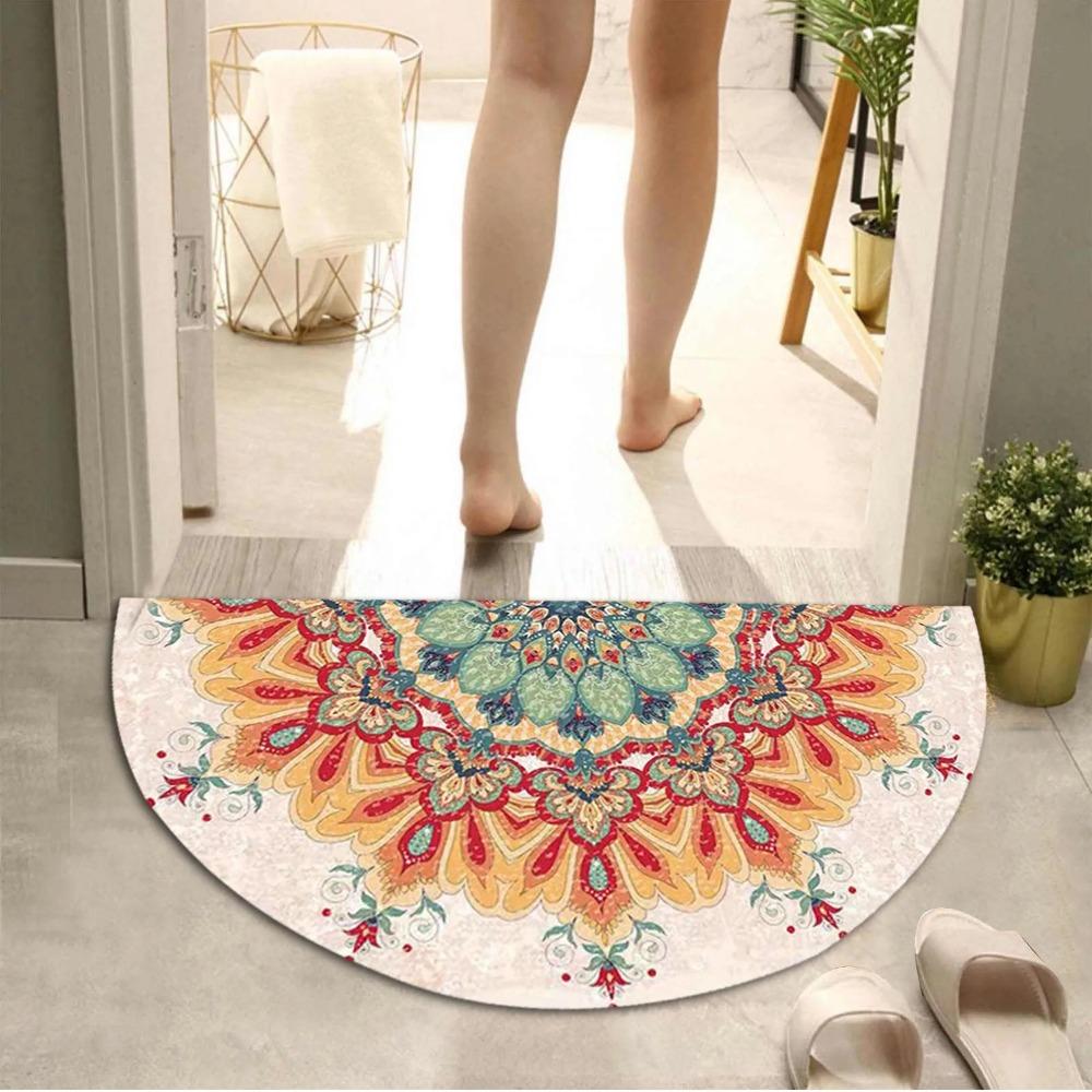 Bohemian Style Semi Circular Floor Mat Ethnic Wind Entrance Door Foot Mat Household Bathroom Absorbent Mat Lettuce Blanket