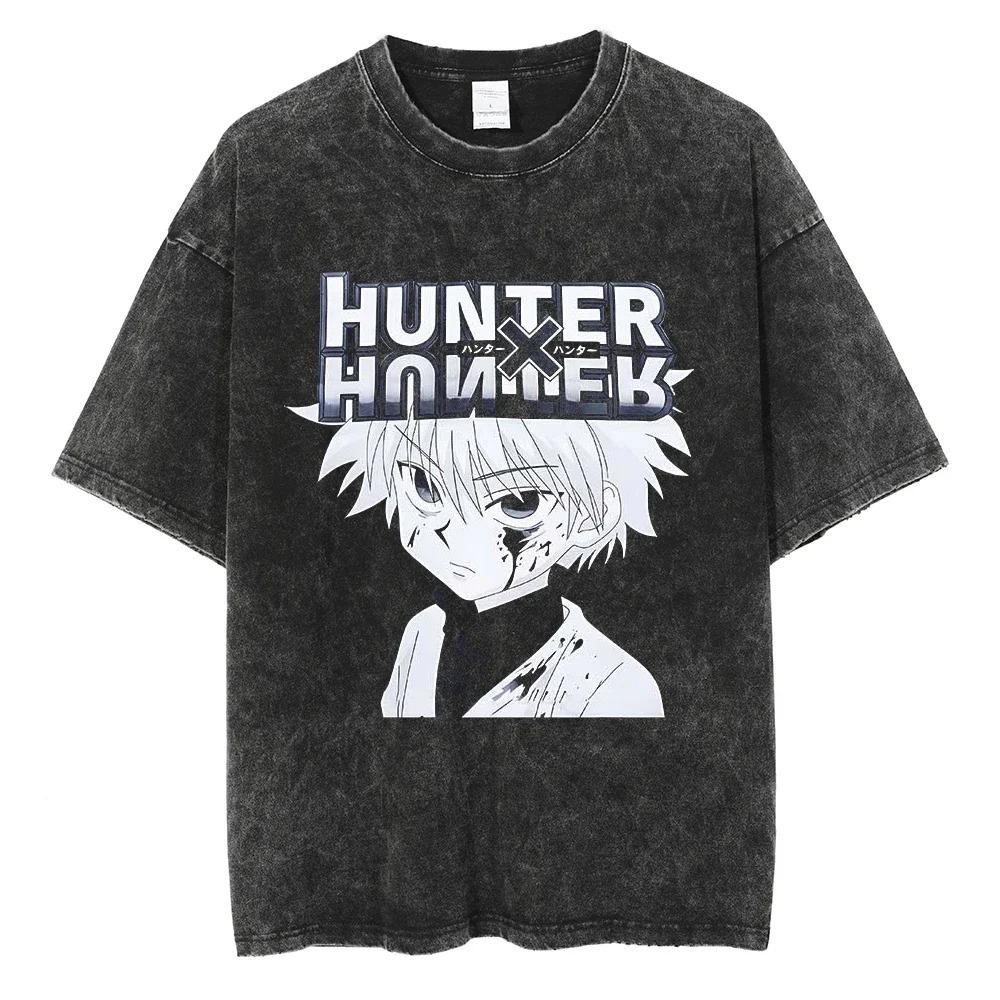 Hunter X Hunter Main Characters Group Vintage Washed Oversized TShirt  Unisex Anime Streetwear Tee S