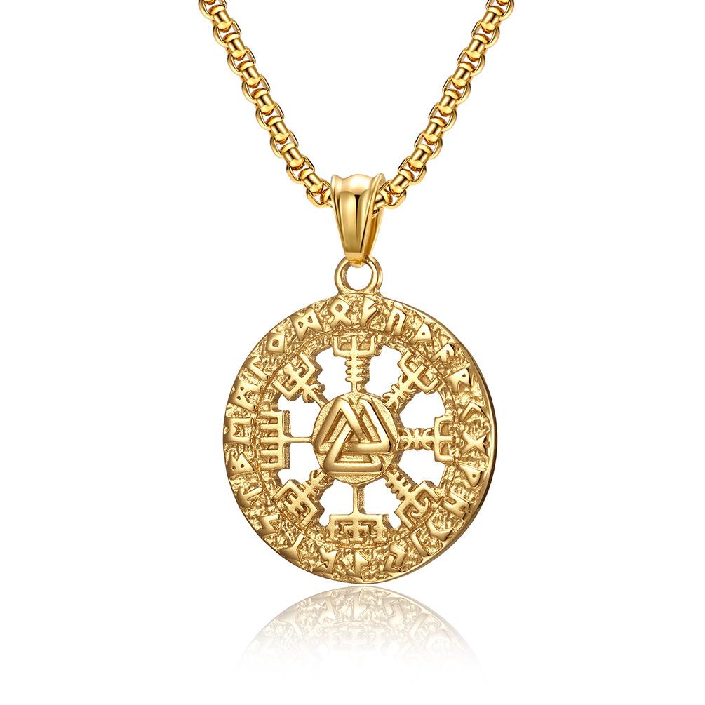 Nordic Viking Rune Retro Stainless Steel Pendant Letter Disc Necklace