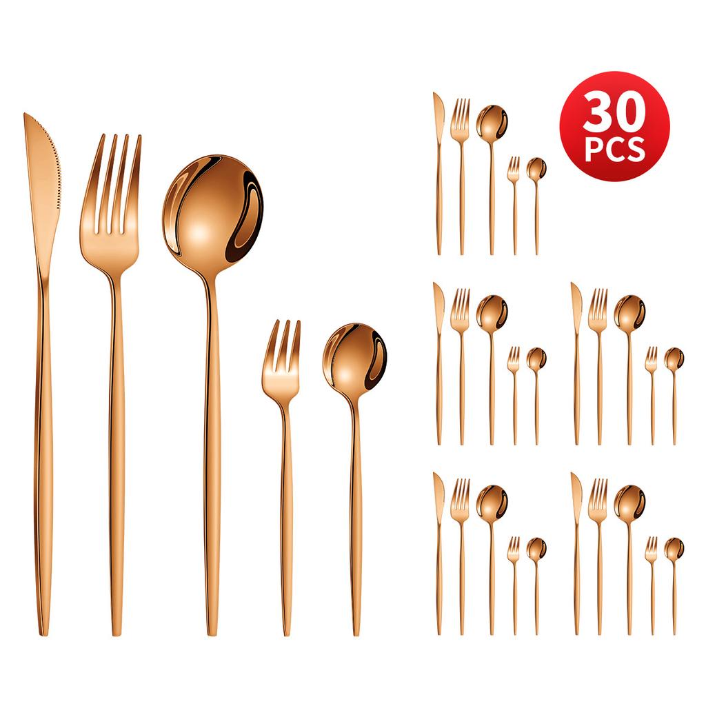 Stainless Steel 30-Piece Tableware Steak Knife, Fork and Spoon 5 Main Pieces Tableware Suit