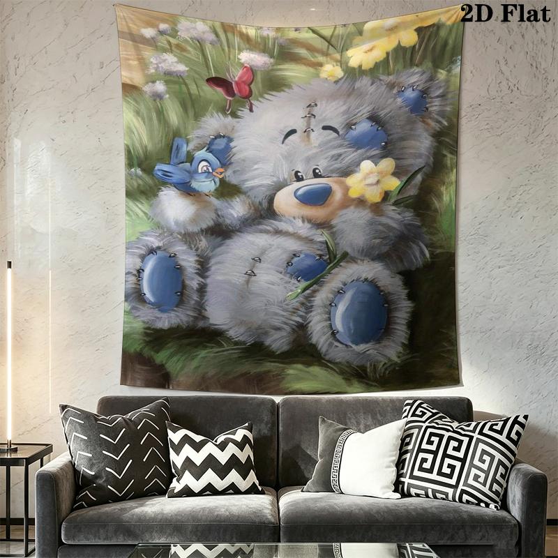 Tatty Teddy Wall Tapestry Aesthetic Wall Hanging Printed Fabric Blanket Decorative Tapestries for Bedroom Living Room Home Decor