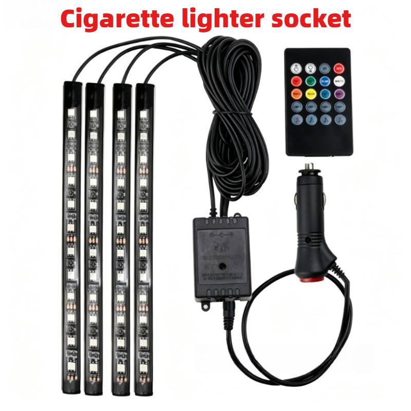 Car Interior Light Ambient Light with USB/Cigarette Decorative Lamps RGB Car Footwell Light with Remote/Voice Control