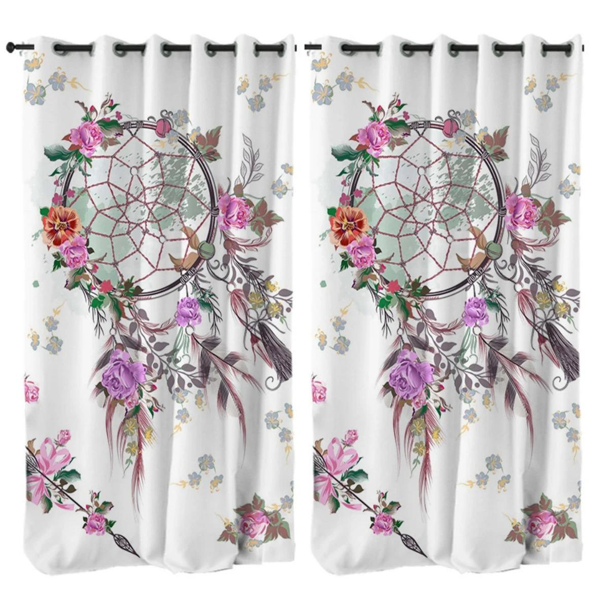 

Ловец снов Бохо Гостиная Шторы с высоким затемнением Перья Синяя Галактика Шторы для спальни Белоголовый орлан Оконная обработка Шторы W55 X H120cm X 2&Grommet Top