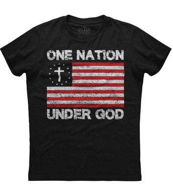 One Nation Under God Patriotic And Christian Religious Mens Cotton Black T-shirt